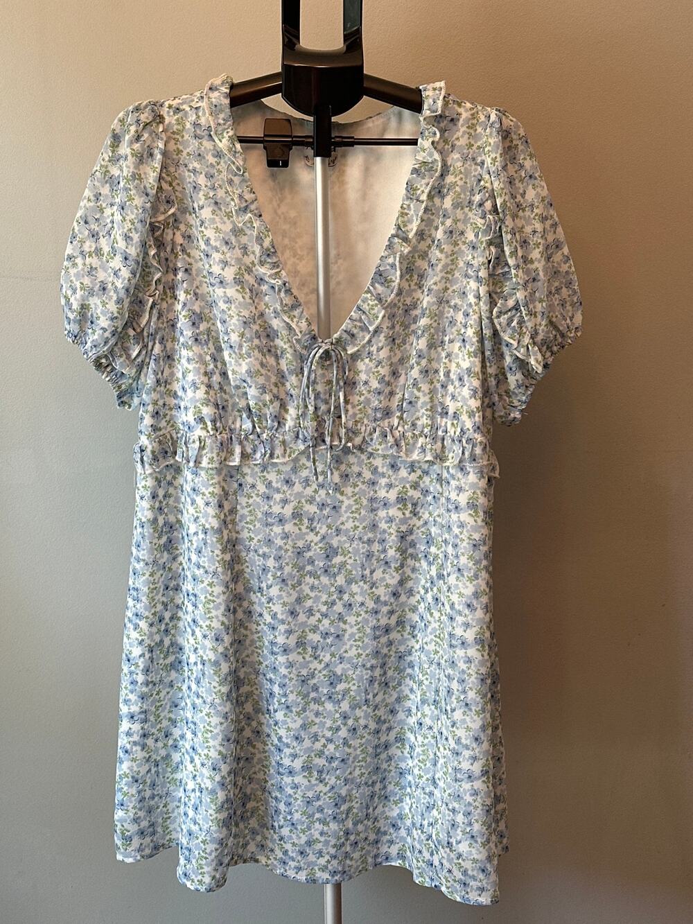 Arula Mini Dress Womens 2 Blue Floral Ruffle Puff Sleeve Coquette Fairycore